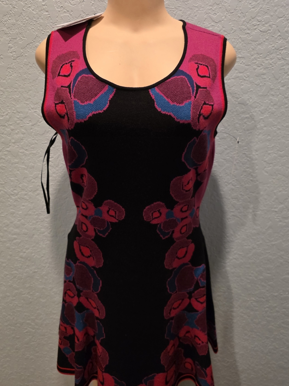 Diane Von Furstenberg Black Dress with Pink and Blue Floral Motif